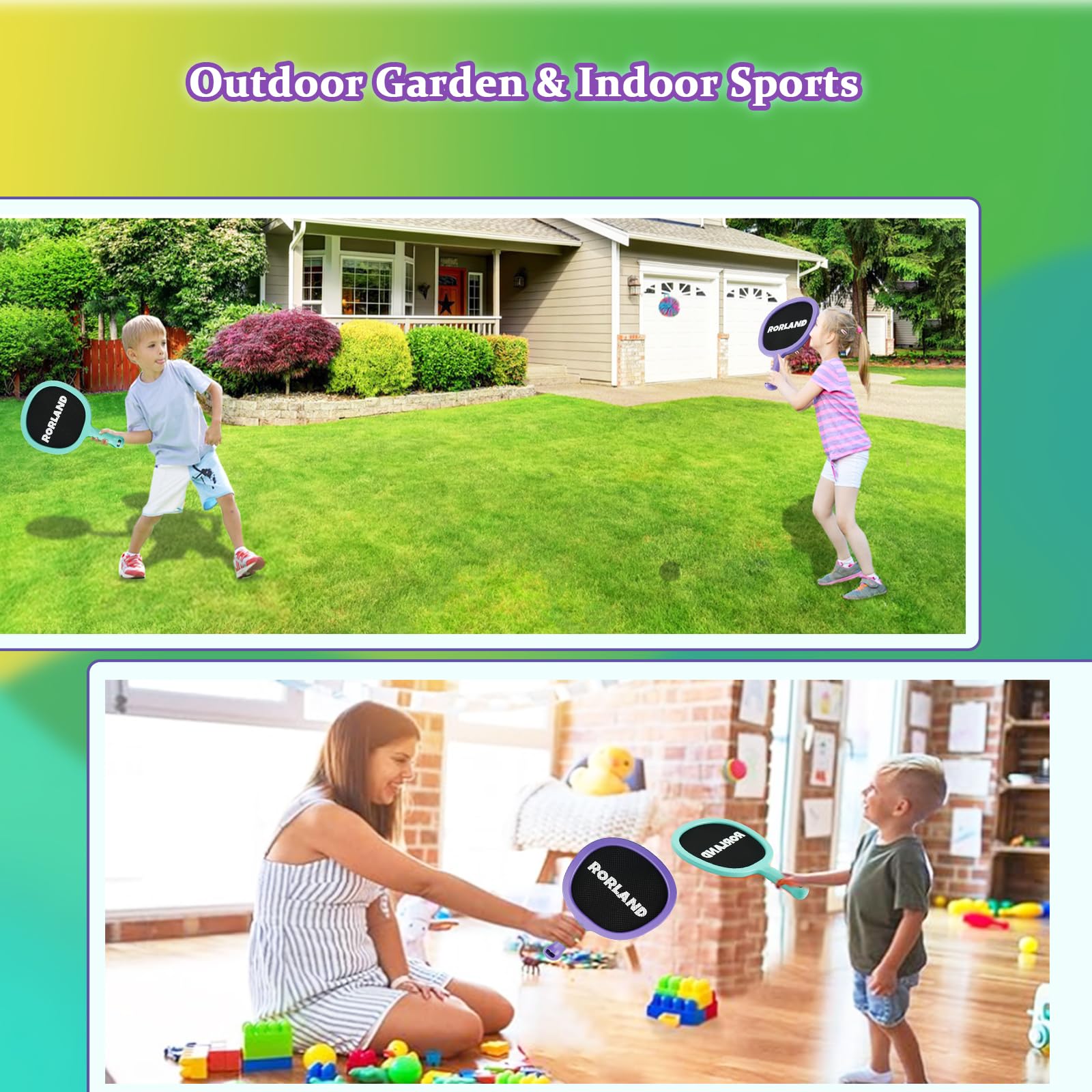 RORLAND Racquet Paddle Bouncy Ball Play Set for Kids Adults Family Activities Rackets, Indoor Outdoor Play Games,Children’s Pool Beach Sport