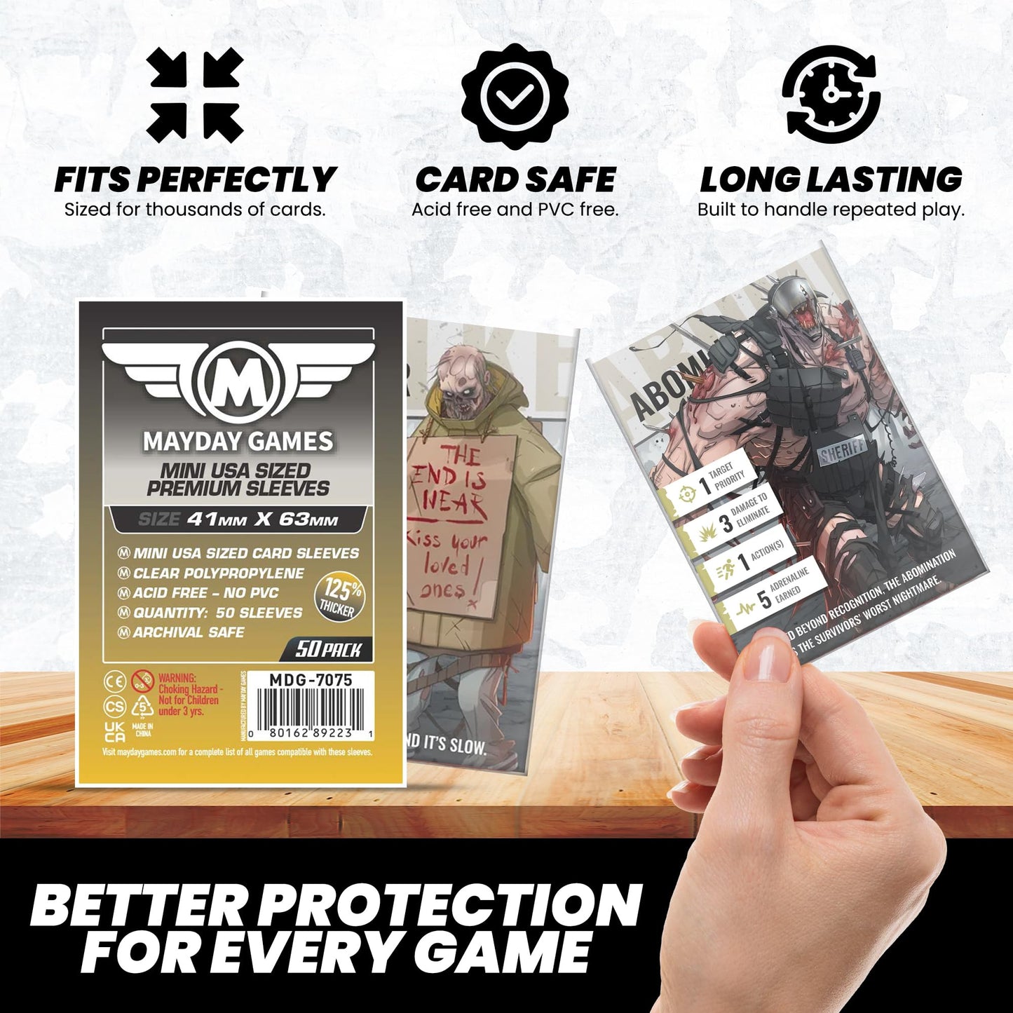 MAYDAY GAMES Mini USA Game Size Premium Sleeves. Size 41mm X 63mm