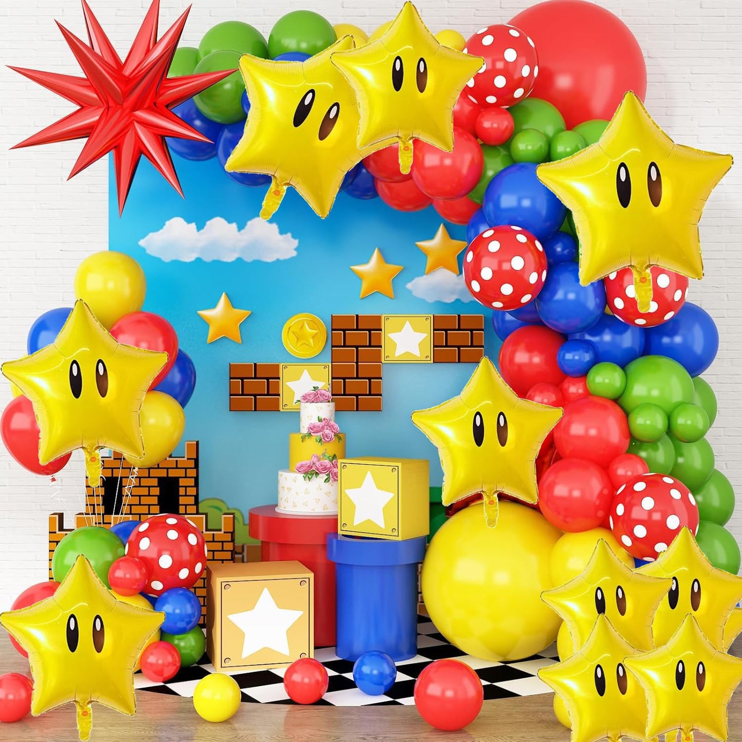 12PCS Star Foil Balloons Super Gold Coin Balloon Yellow Star Balloons for Video Game Themed Birthday Party Decorations for Boys Girls Party Supply