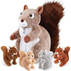 ZJoey 5 Pcs Squirrels Plush Mommy Stuffed Animal with Baby Plush Animals Soft for Christmas Girls Birthday Xmas Bedtime Gift Chair Bolster Nursery
