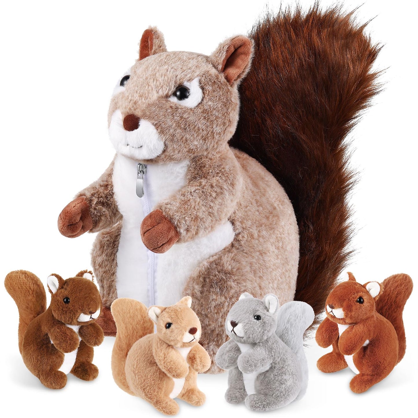 ZJoey 5 Pcs Squirrels Plush Mommy Stuffed Animal with Baby Plush Animals Soft for Christmas Girls Birthday Xmas Bedtime Gift Chair Bolster Nursery