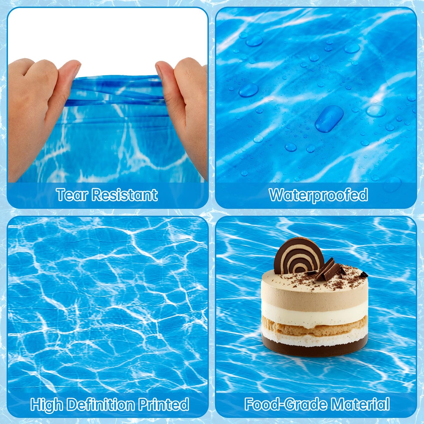 3 Pieces Ocean Tablecloth - Under The Sea Ocean Waves Table Cloths, Plastic Rectangle Blue Water Print Table Cover for Beach Pool Birthday Party