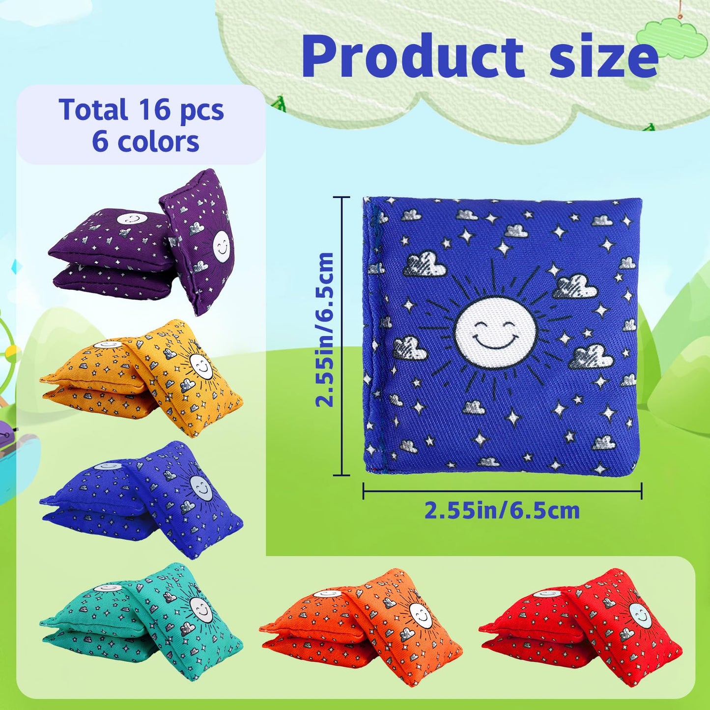 Enjamyo 16 Pack Bean Bags, Mini Bean Bags, 2.75 x 2.75 Inch, 6 Colors