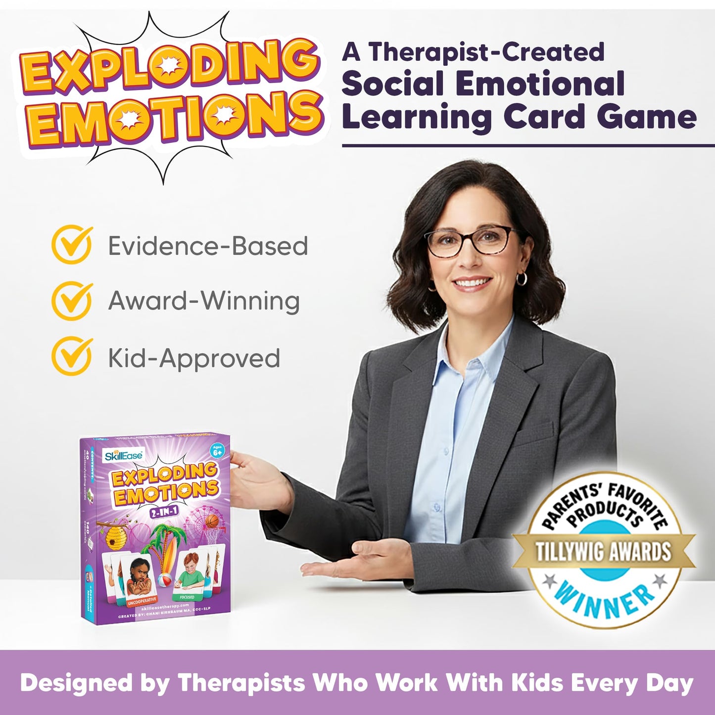 SkillEase Exploding Emotions Flashcards and Game: 2 in 1, Hilarious Family Fun, Social Emotional Learning, Feeling Cards for Kids, Teaches Social