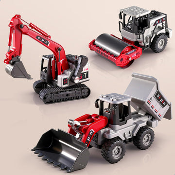 iPlay, iLearn Kid Construction Toy Trucks, Toddler Construction Vehicle Set W/Excavator Bulldozer Dump Truck, 3 PCS Friction Engineer Cars Sandbox
