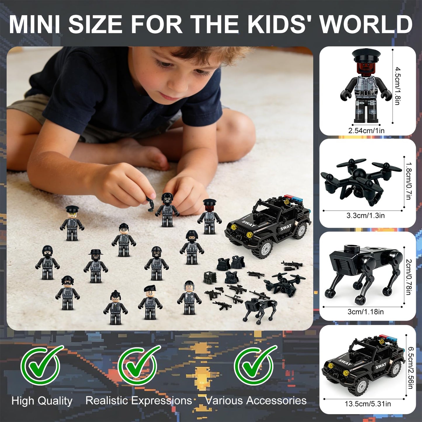 Military Minifigures Set, Mini Figures Toy, MINIFIG People Pack, Army Action Figures Building Blocks with SUV, Robotic Dogs, Kids Gift for Christmas