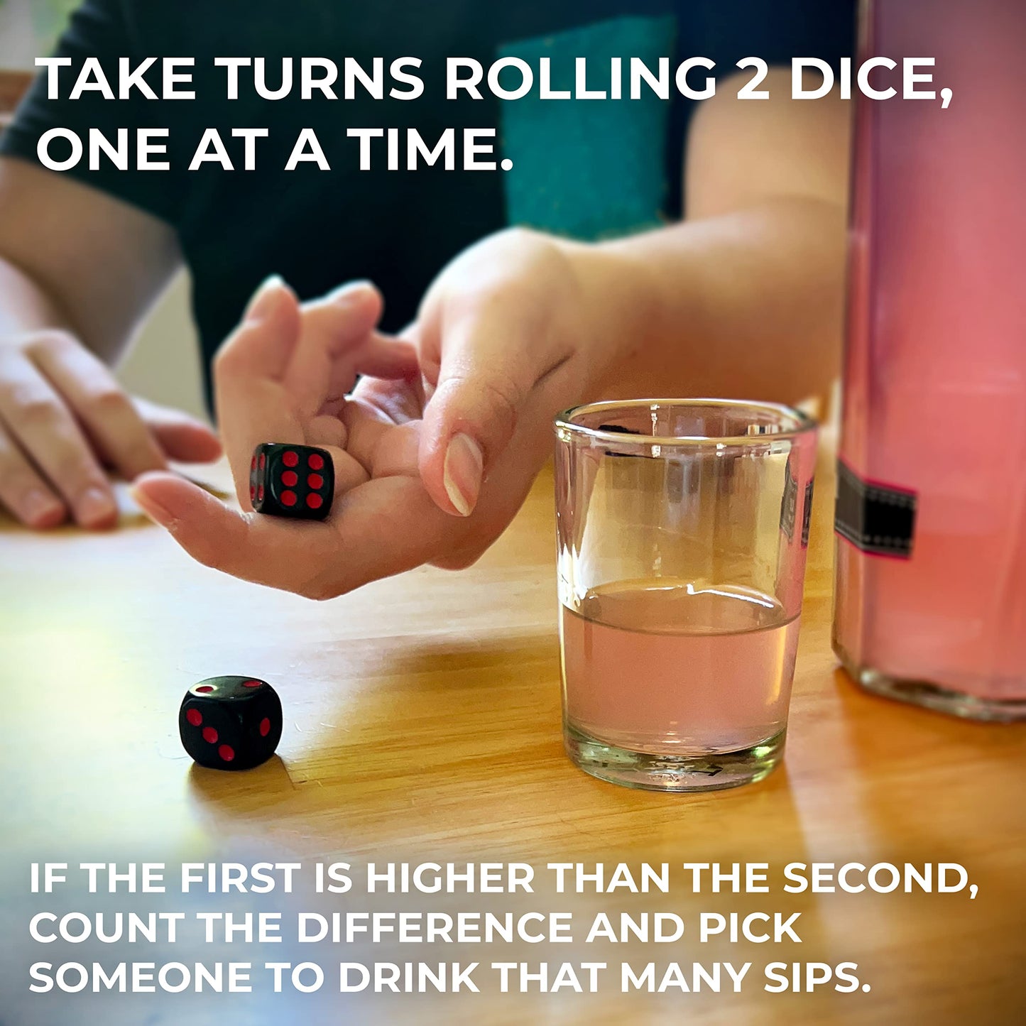 TMD Retail Drink Up Adult Party Games - Unique Bachelorette Party Games - Adult Drinking Games with 4 Oz Shot Glasses & 4 Dice - Dice Games