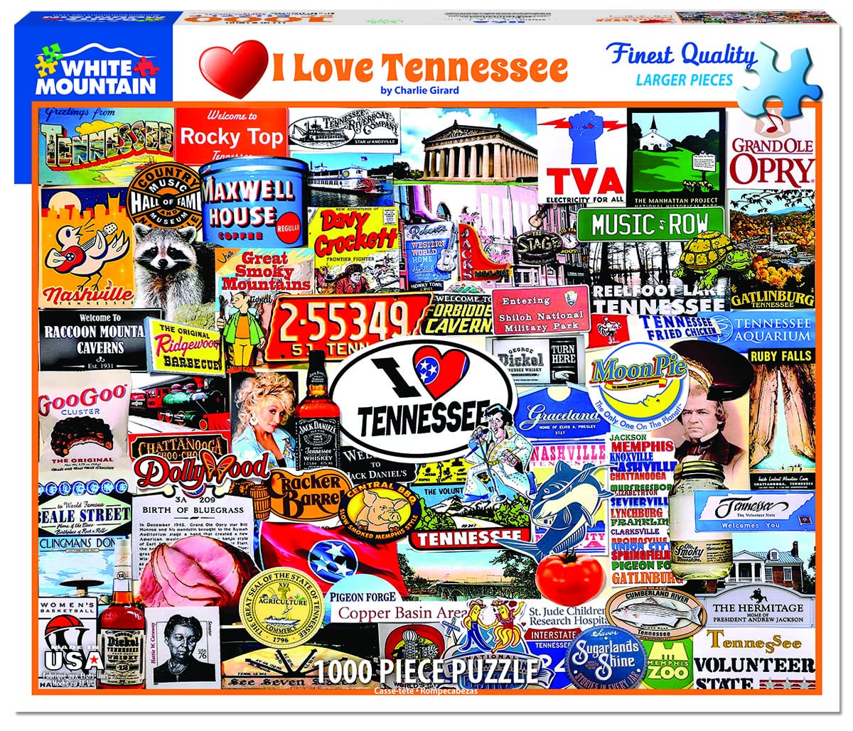 White Mountain 1000 Piece Jigsaw Puzzle Volunteer State, I Love Tennessee