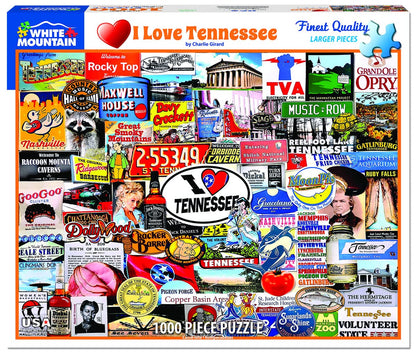 White Mountain 1000 Piece Jigsaw Puzzle Volunteer State, I Love Tennessee