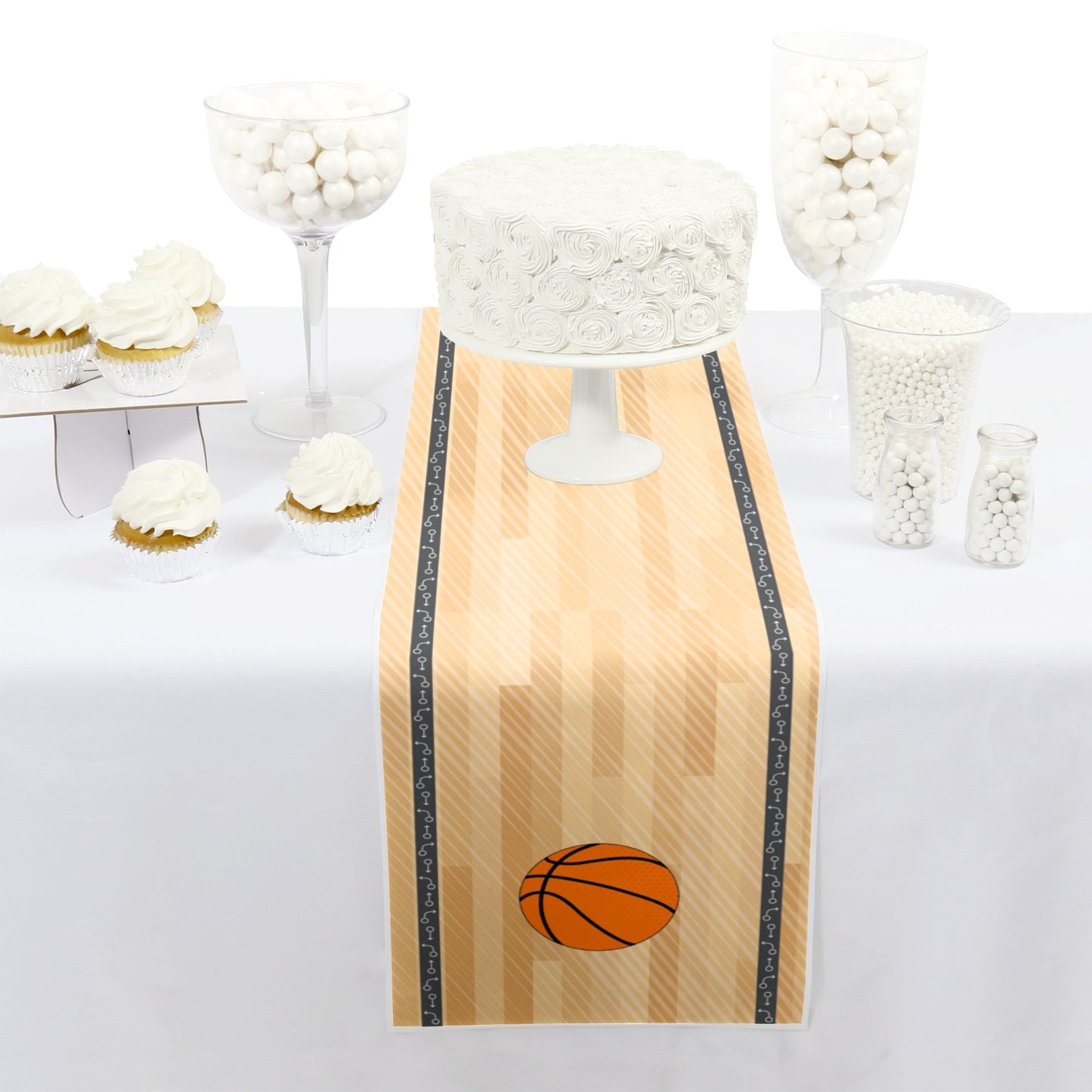 Big Dot of Happiness Nothin' but Net - Basketball - Petite Baby Shower or Birthday Party Paper Table Runner - 12 x 60 inches