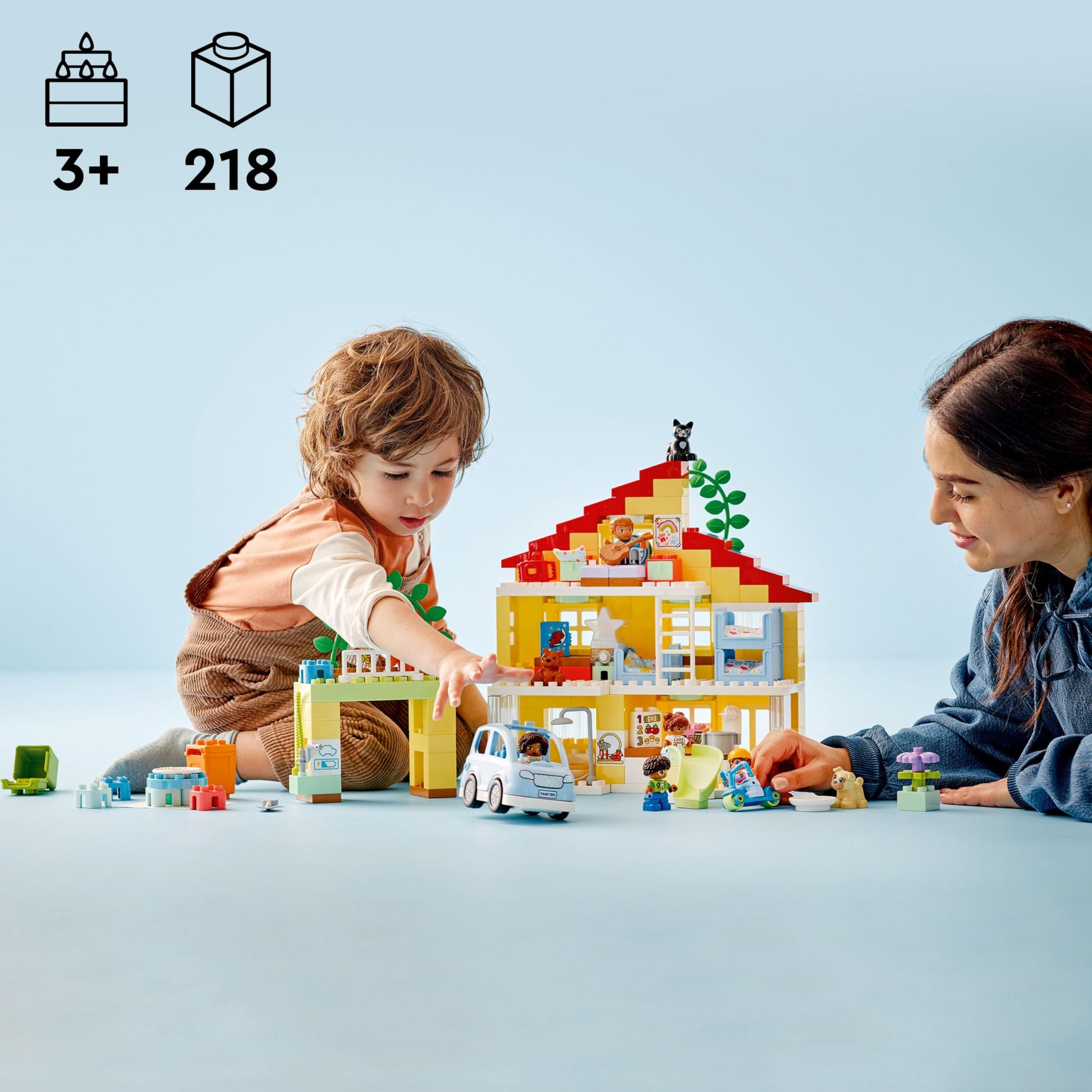 LEGO DUPLO Town 3 in 1 Family House 10994 Educational STEM Building Toy Set, Gift for Christmas for Toddlers Ages 3 and Up, Car Toy and 3 Floor House