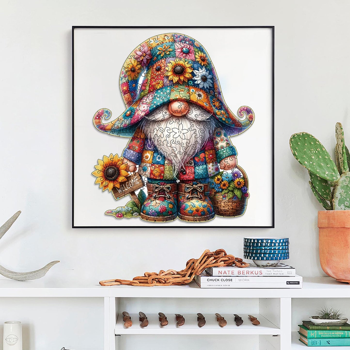 Hlison Wooden Jigsaw Puzzles, Gnome Wooden Puzzles for Adults with Unique Shape, Medium 10.3"x11.8" Wooden Puzzles with Exquisite Wooden Box Packaging