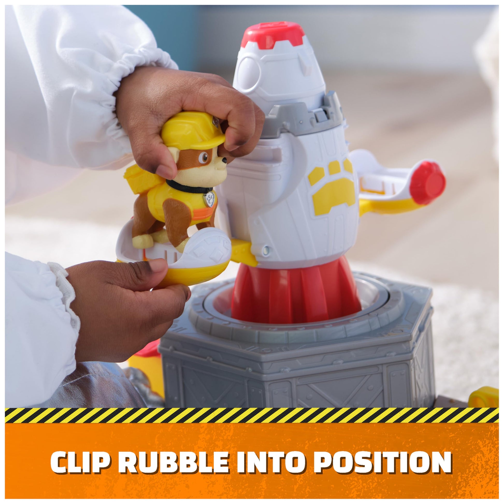 Rubble & Crew, Launch & Spin Spaceship Playset with Rubble Toy Figure in Construction Uniform, Kids Toys for Boys & Girls Ages 3 and up