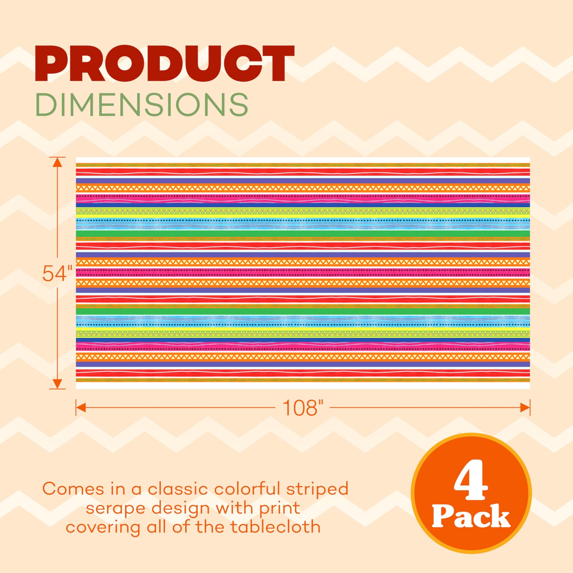 4E's Novelty Fiesta Plastic Tablecloth 4 Pack 54x108 Disposable Table Cover for Cinco De Mayo Party Supplies, Mexican Theme Kids Birthday, Taco