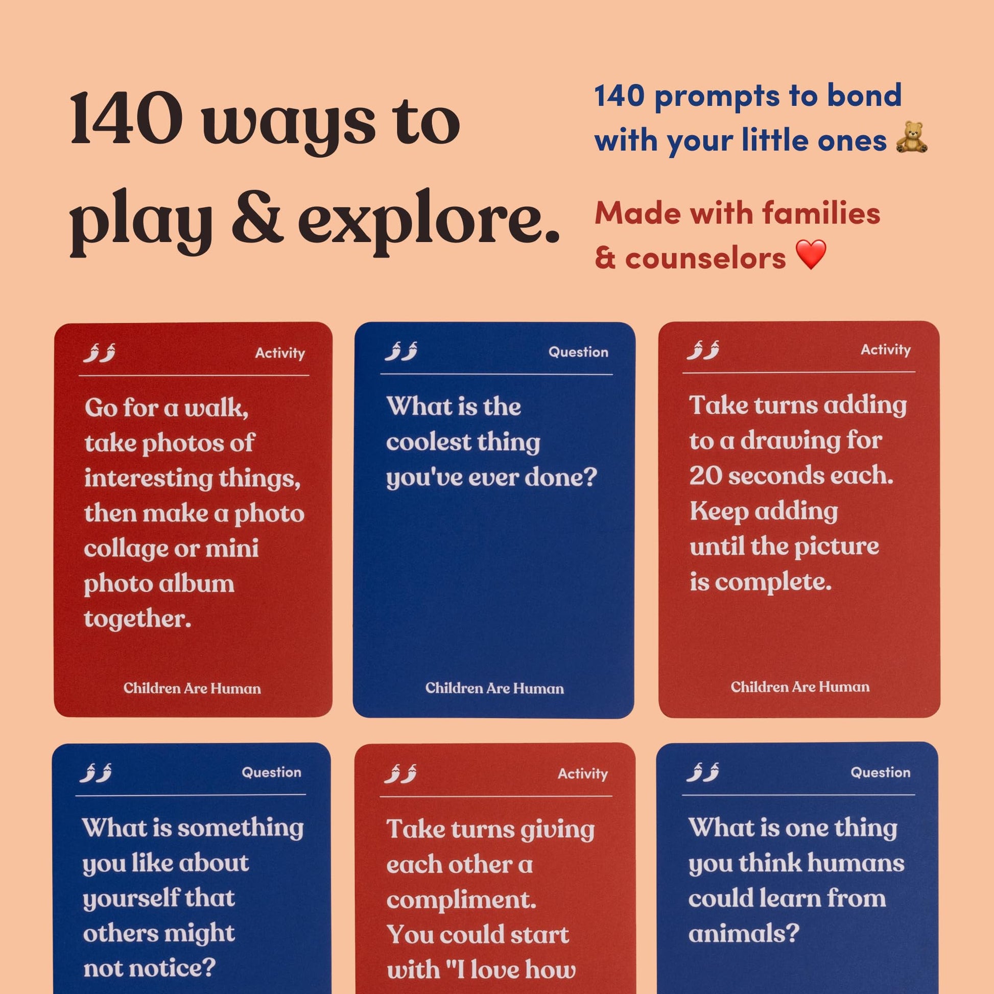 Children are Human | 140 Conversation Cards to Help Bond with Kids | Card Game for Elementary School Children | Designed by Experts for Grades 2-5 |
