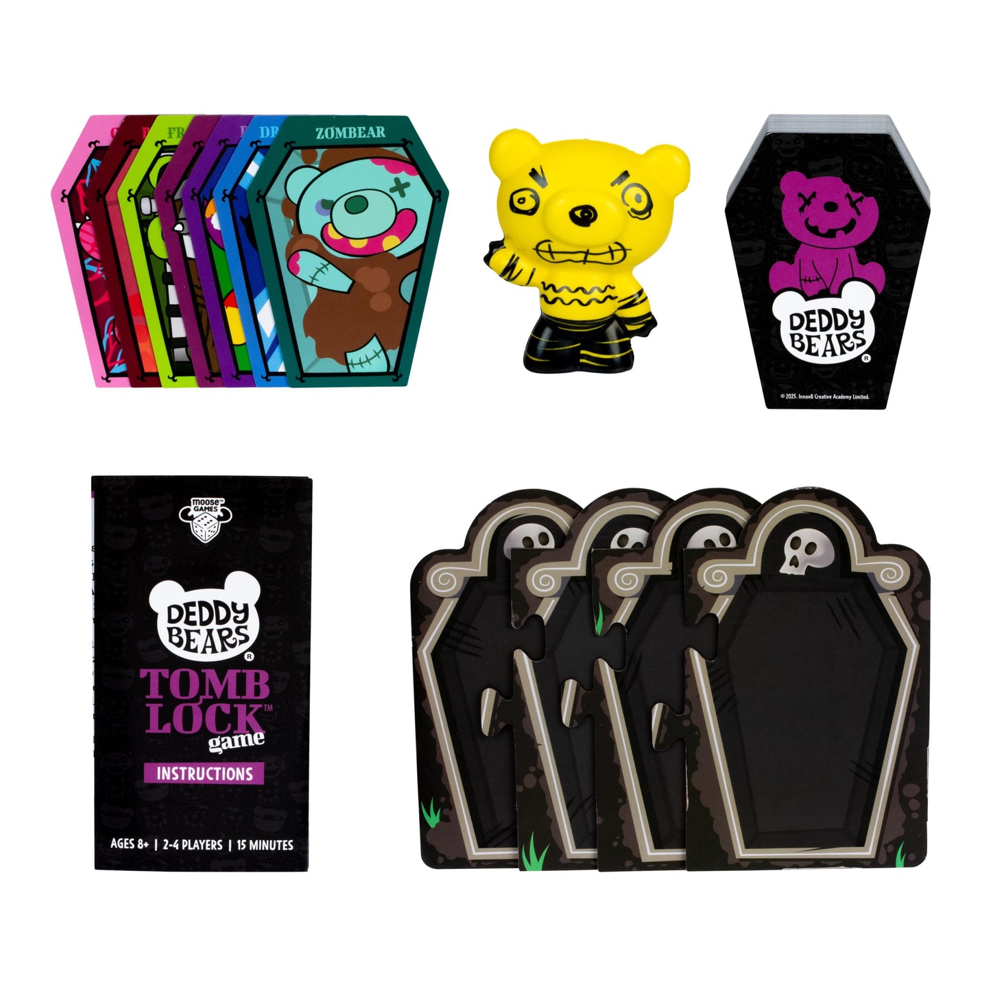Moose Deddy Bears Tomb Lock Game, Race Your Friends to Reap Sets of Coffin Cards & Lock, Block Your Opponent - Exclusive Collectible Slow-Foam Toy