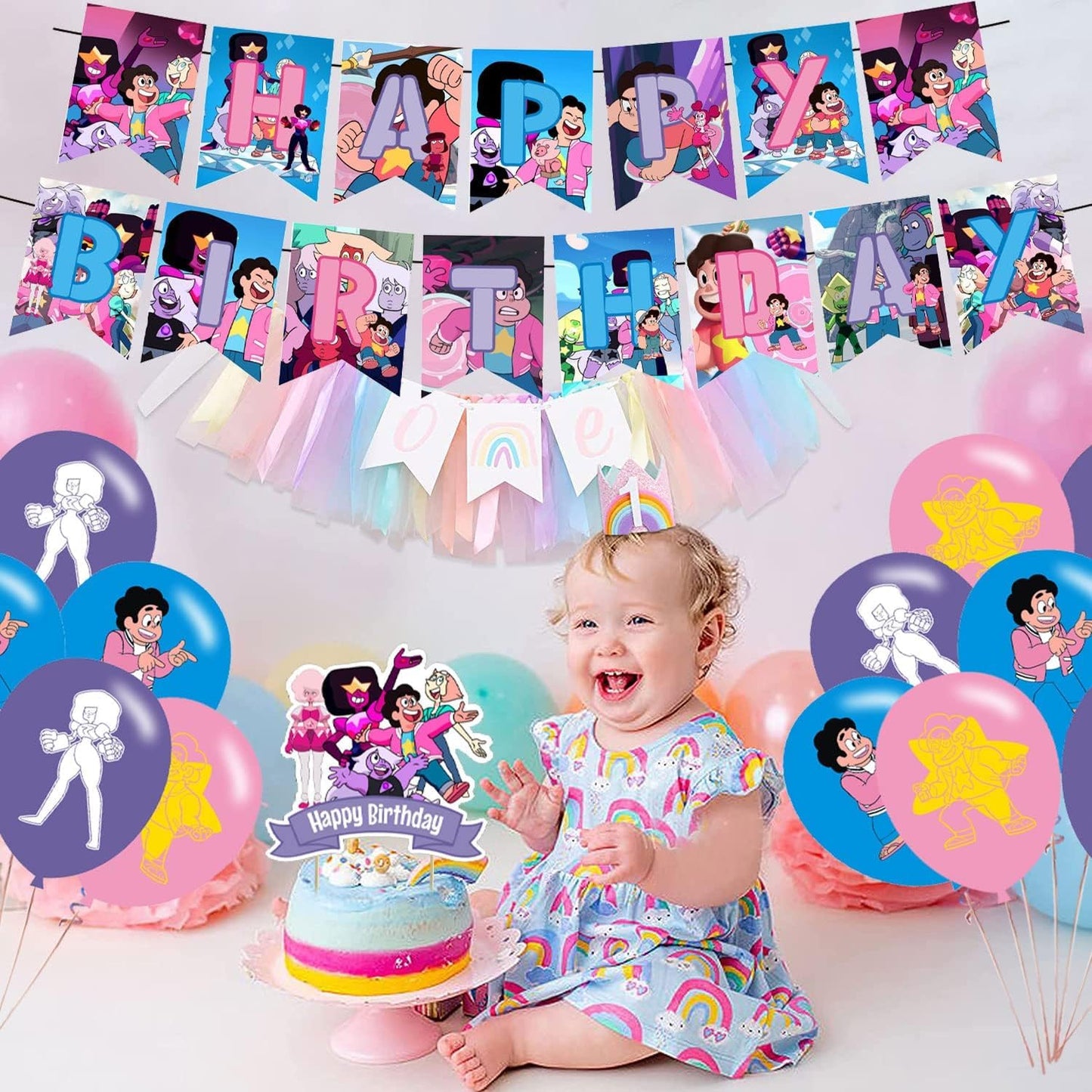 Steven Universe Party Decorations, Cute Cartoon Movie Birthday Party Supplies Includes Banner, Cake Topper, 12 Cupcake Toppers, 18 Balloons