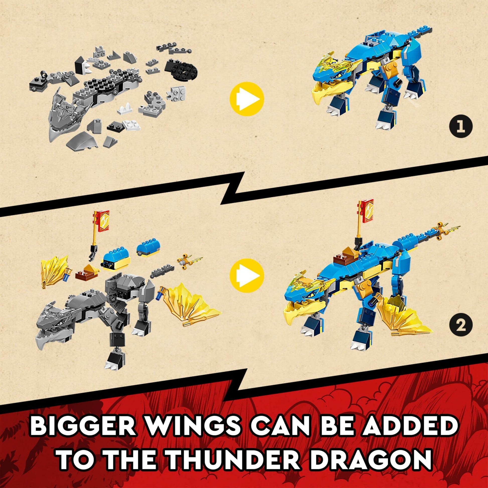 LEGO NINJAGO Jay’s Thunder Dragon EVO 71760 - Toy Figure and Viper Snake Set with Minifigures, Collectible Speed Mission Banner, Ninja Battle