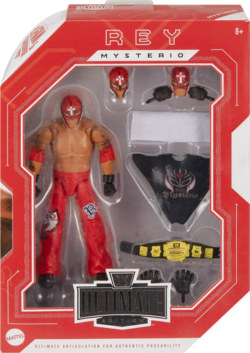 Mattel WWE Ultimate Edition Action Figure Rey Mysterio Fan TakeOver Collectible with Interchangeable Accessories, Extra Heads & Swappable Hands