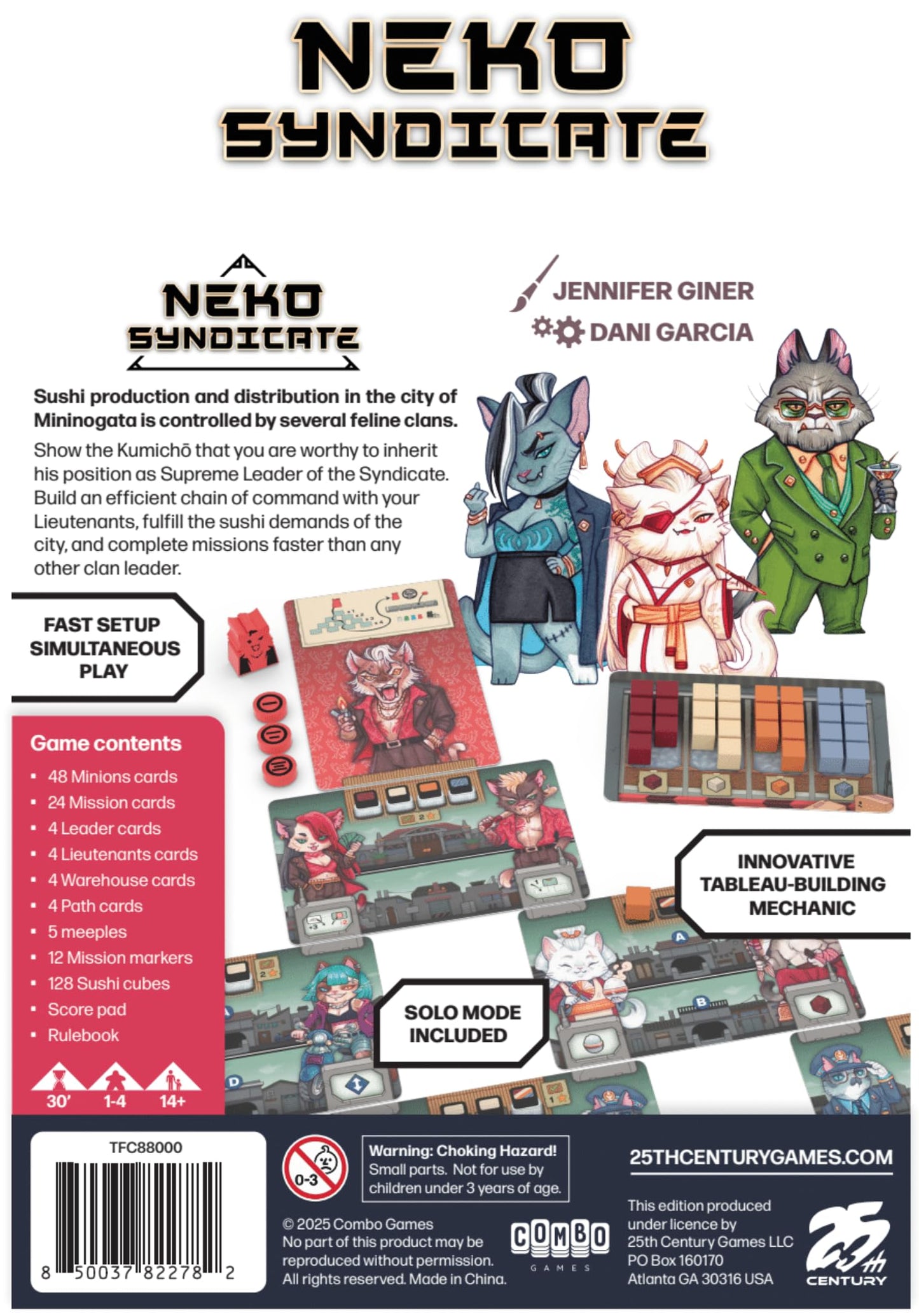 25th Century Games Neko Syndicate Board Game, Strategic Tableau-Building Card Game, 1-4 Players, Ages 14+, 30 Min Playtime, Solo Mode, Sushi Theme