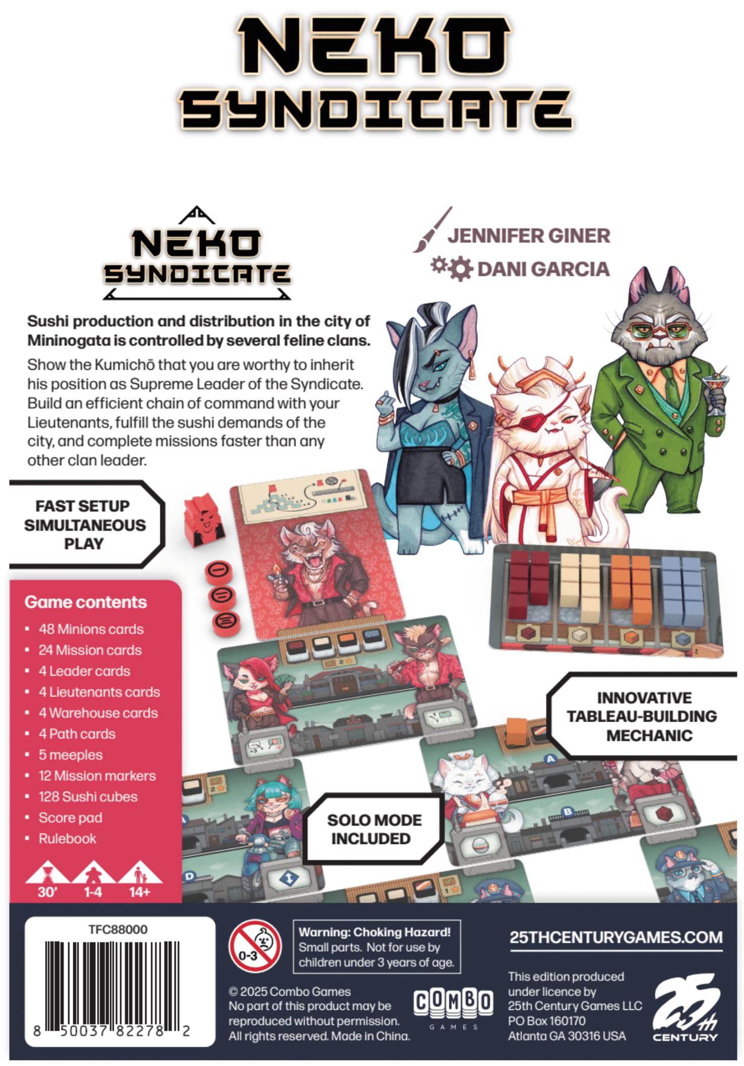 25th Century Games Neko Syndicate Board Game, Strategic Tableau-Building Card Game, 1-4 Players, Ages 14+, 30 Min Playtime, Solo Mode, Sushi Theme