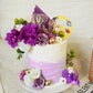 Flower Cake Toppers Purple Cake Decorations with Artificial Flowers Eucalyptu Leaves for Birthday Wedding Supplies (Purple)