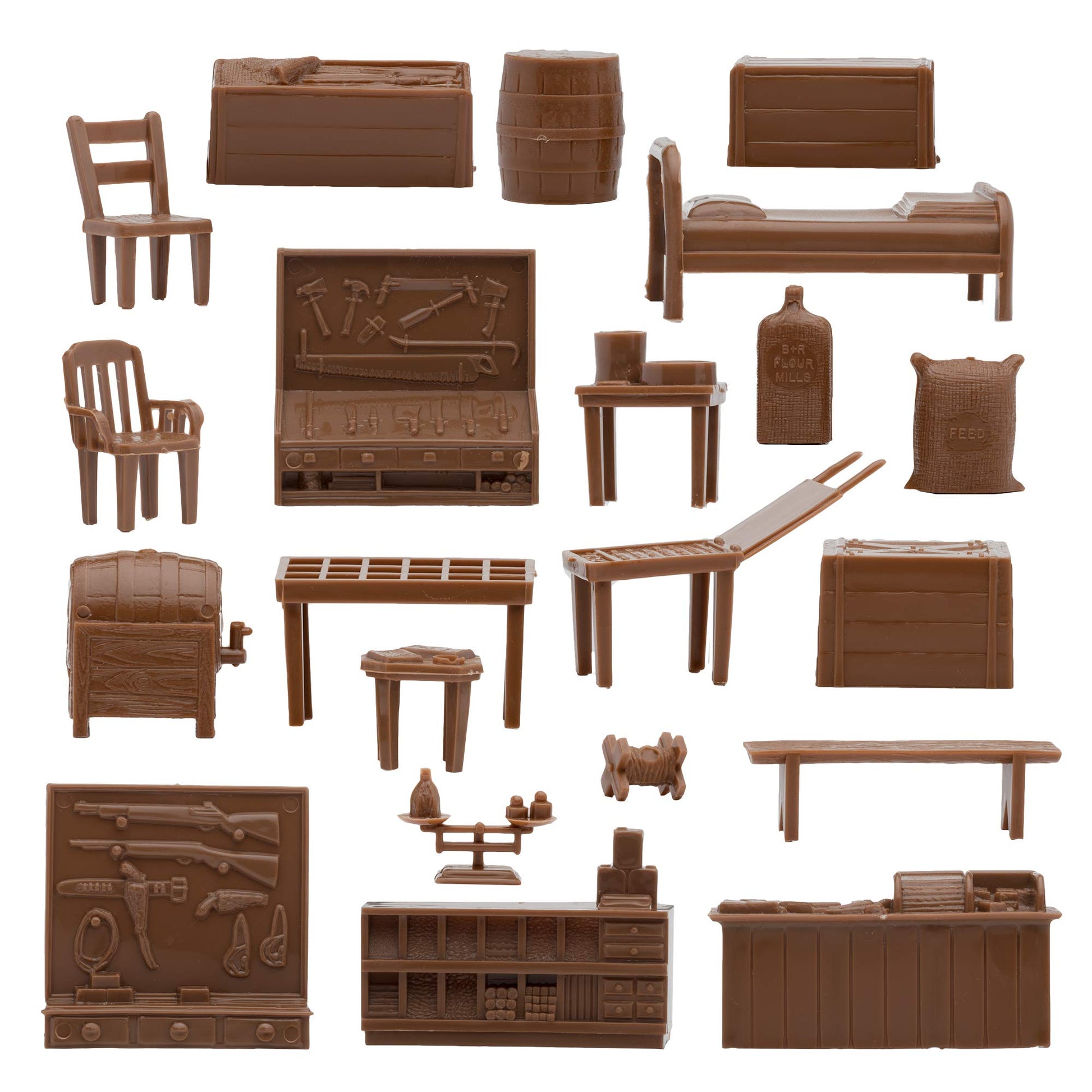BMC Classic Marx Western Town Furniture 42pc Plastic Cowboy Playset Accessories