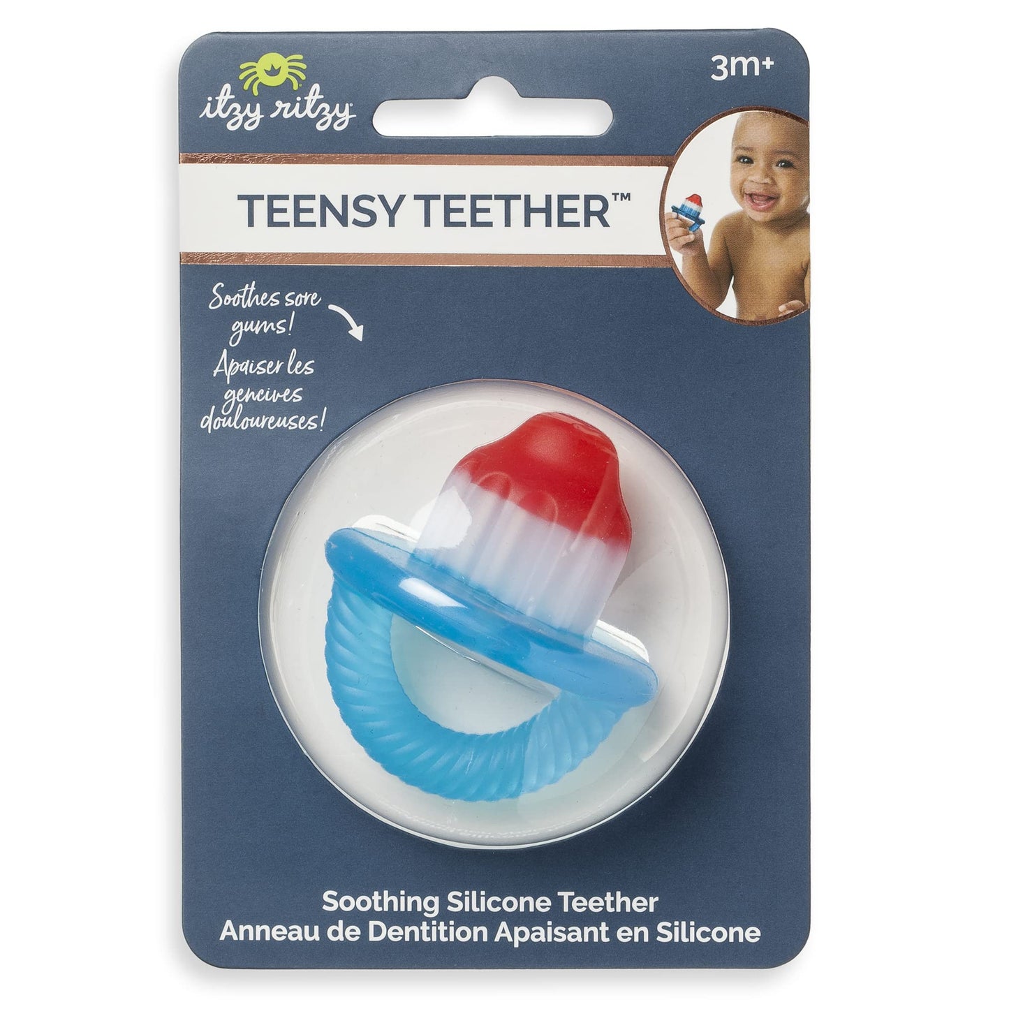 Itzy Ritzy Silicone Teensy Teether - Flexible, Soft & Hollow Baby Teething Toy with Easy-to-Hold Handle - Designed for Ages 3 Months and Up (Hero Pop)