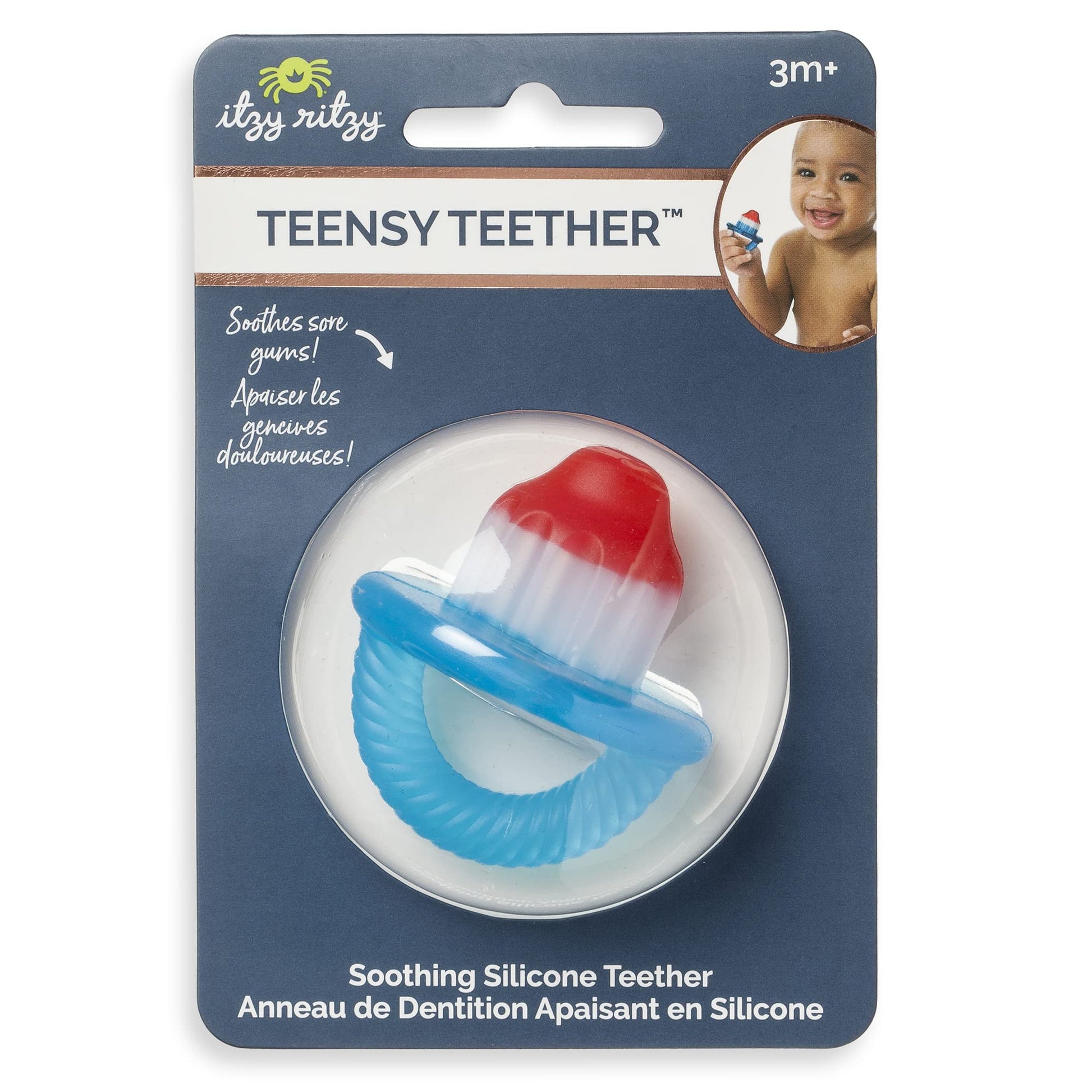 Itzy Ritzy Silicone Teensy Teether - Flexible, Soft & Hollow Baby Teething Toy with Easy-to-Hold Handle - Designed for Ages 3 Months and Up (Hero Pop)
