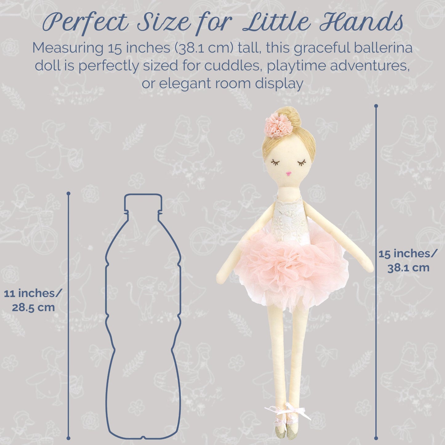 MON AMI Charlotte The Ballerina 15-Inch Stuffed Doll, Plush Gift Girls