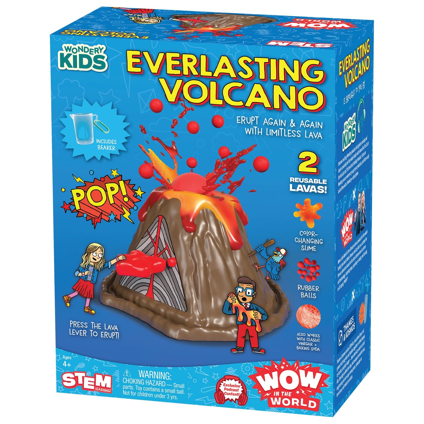 Wow in The World Everlasting Volcano | Erupt Your Volcano Again & Again, Slime Lava, Rubber Lava Rocks, Companion Audio Content, Bonus Reusable