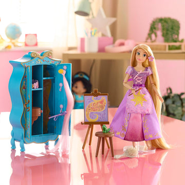 Disney Store Official Rapunzel Doll Play Set - Includes Wardrobe Vanity, Doll in her Purple Princess Dress, Pascal, & Other Accessories - Perfect