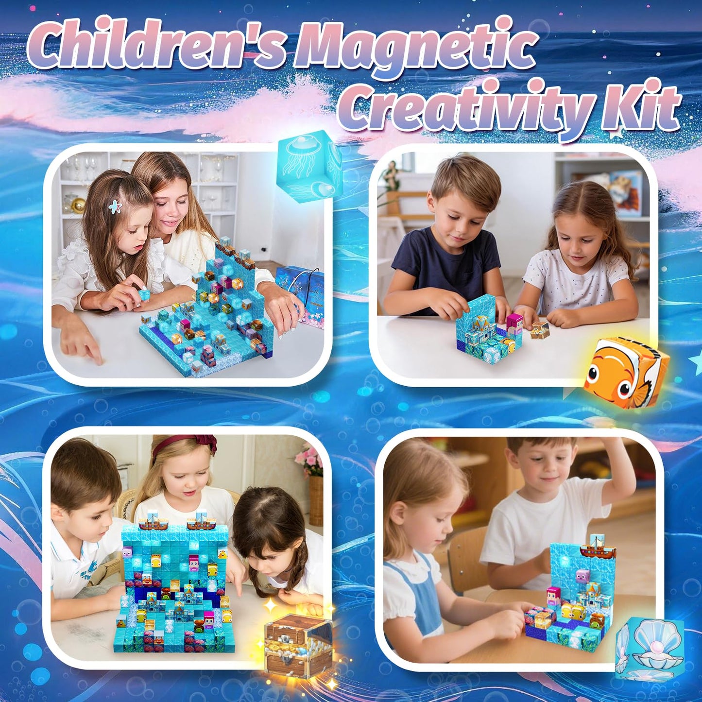 Magnetic Blocks for Kids, 100PCS Mermaid Magnetic Cube Building Set Toys