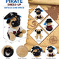 DolliBu Pug Dog Stuffed Animal with Pirate Dress Up and Name Personalization - Sea Adventure Plush Toy with Cute Pirate Costume - Hat, Shirt, Pants