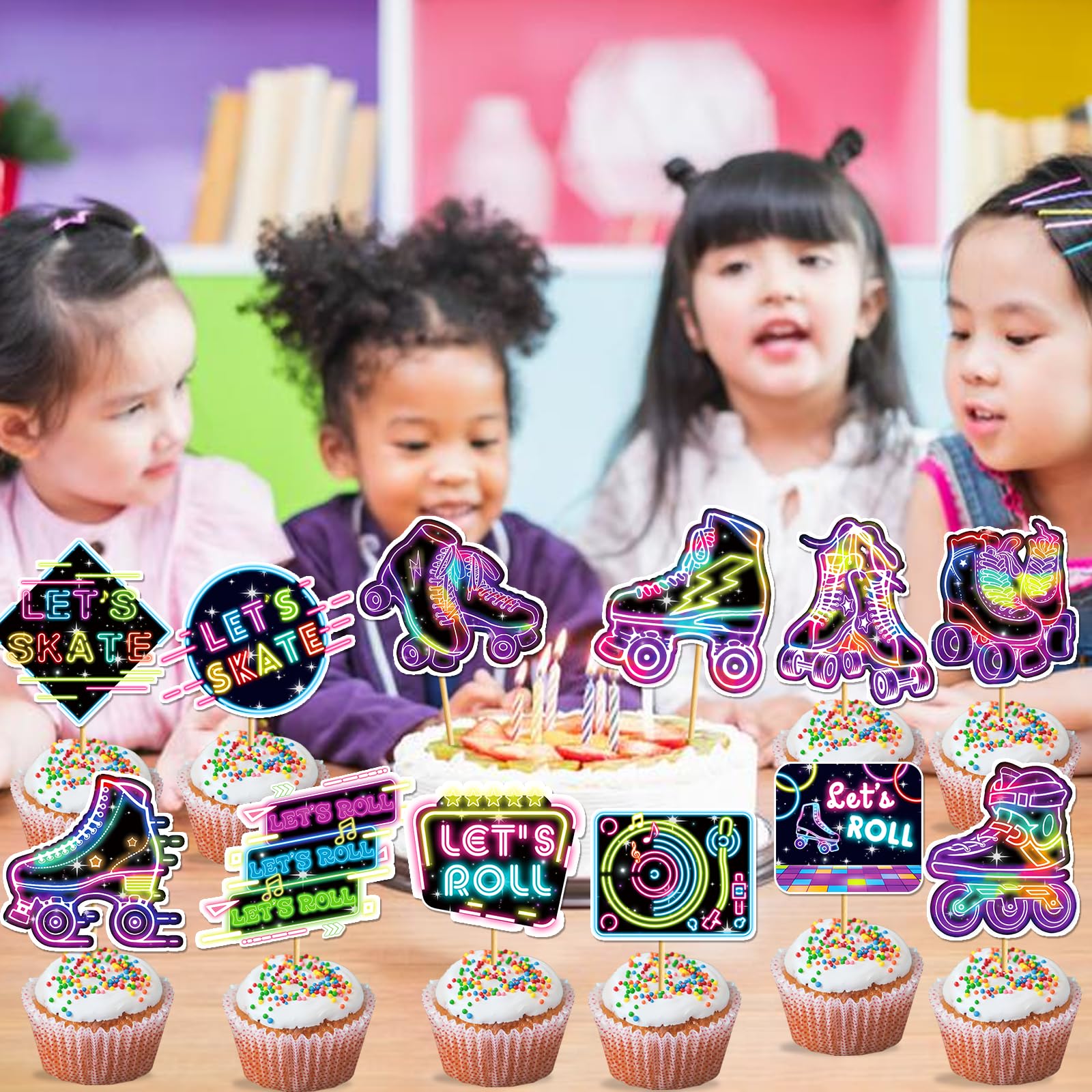 24 Pcs Roller Skating Cupcake Toppers Roller Skate Cake Decorations Roller Skating Party Decorations Cupcake Toppers for Roller Skate Birthday Party