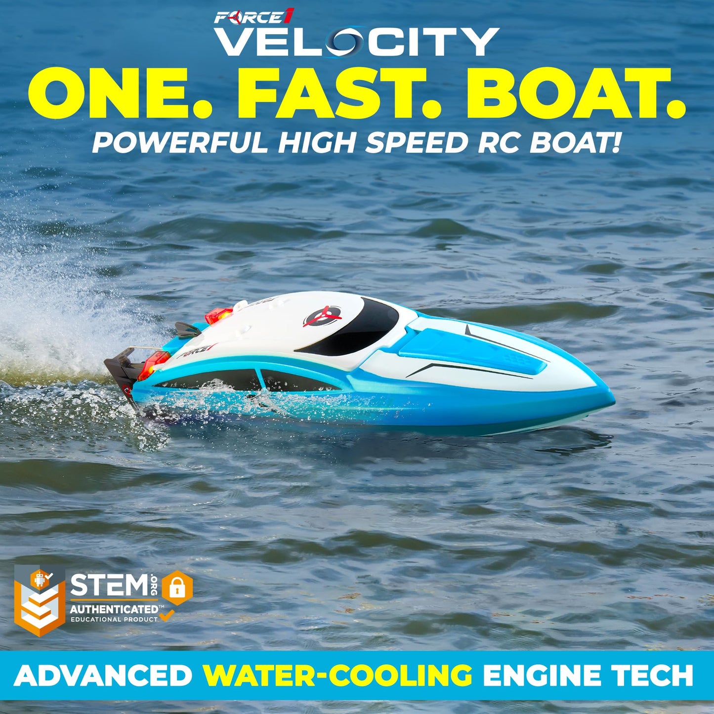 Force1 Velocity Blue Fast RC Boat- Remote Control Boats for Adults and Kids, Underwater Speed Racing Mini RC Boats for Pools and Lakes, 2.4GHZ