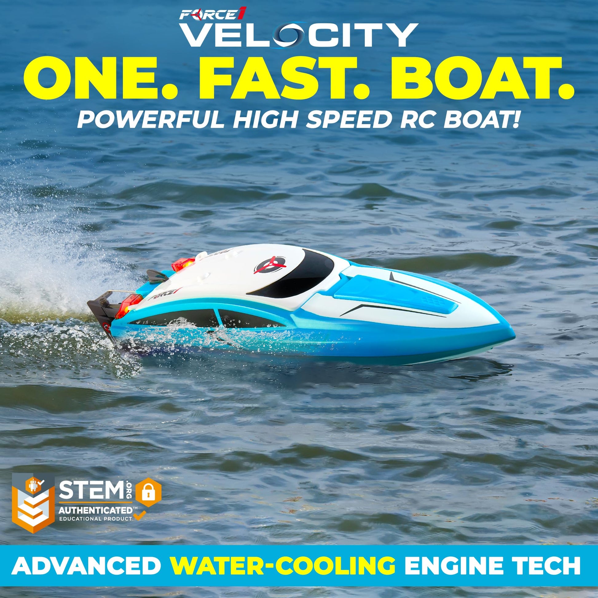 Force1 Velocity Blue Fast RC Boat- Remote Control Boats for Adults and Kids, Underwater Speed Racing Mini RC Boats for Pools and Lakes, 2.4GHZ