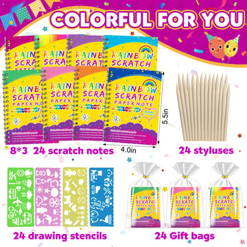 Party Favors for Kids 4-8-12: 24 Pack Scratch Rainbow Art Crafts Notebook, Coloring Book Goodie Bags Stuffers Kit, Bulk Birthday Gift Classroom Prizes