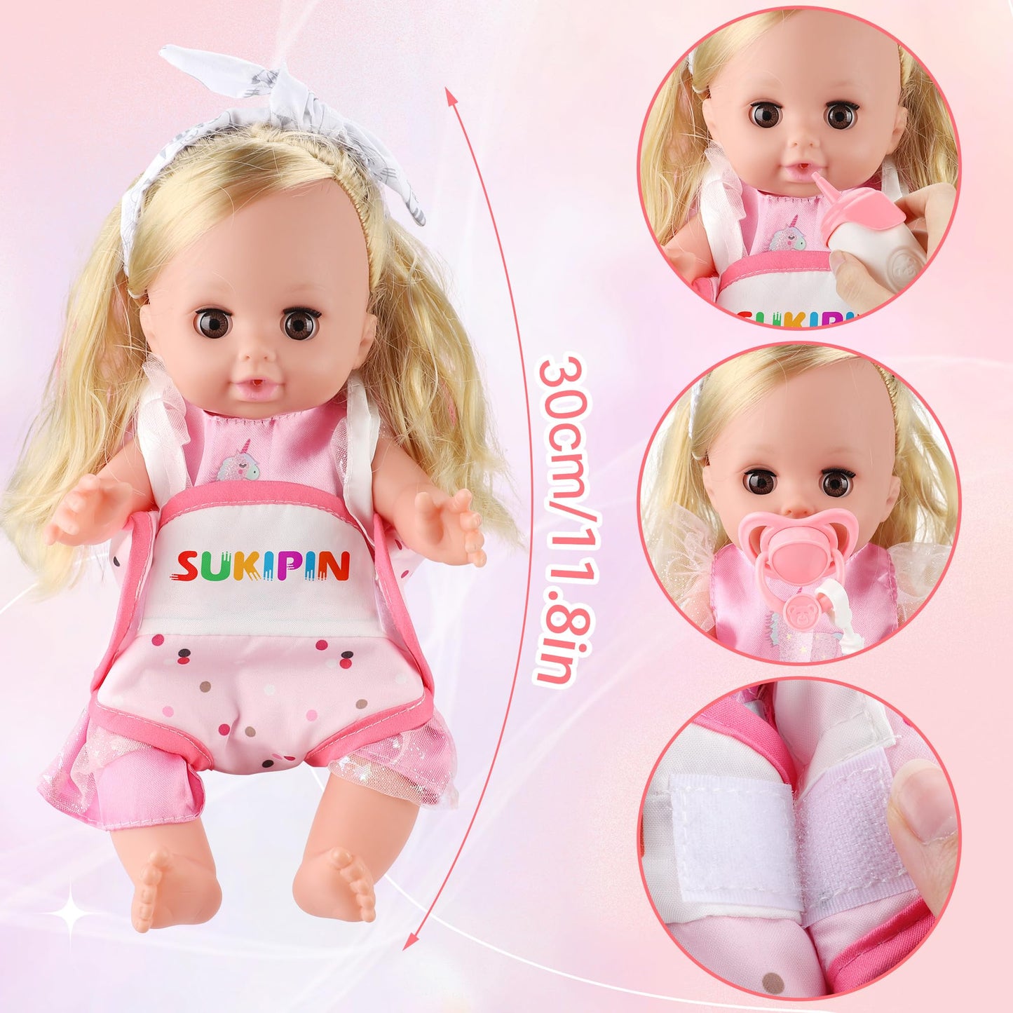 SUKIPIN Baby Doll Set, Baby Dolls for 5 Year Old Girls, Baby Doll with Accessories for Birthday Gifts Stocking Stuffers Easter Basket Stuffers (Doll