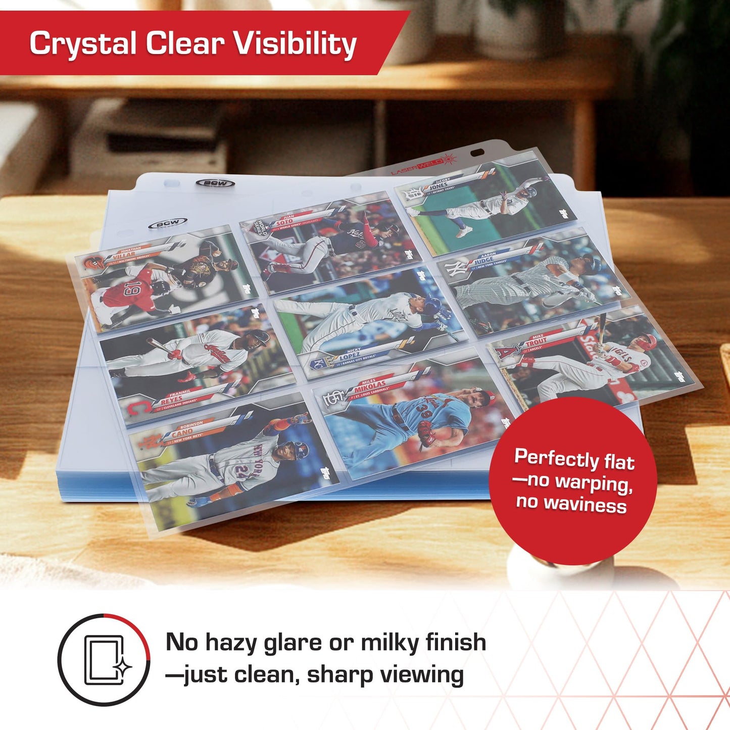BCW LaserWeld 9-Pocket Page - Side Load 100ct | Holds Nine 2½" x 3½" Trading Cards | Acid-Free Card Storage | Laser-Welded Seams for Durability |