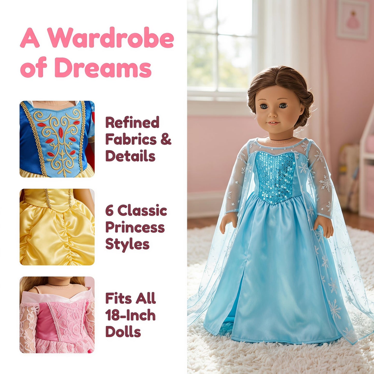 American 18 inch Doll Clothes Accessories -6Sets Different Princess Costume