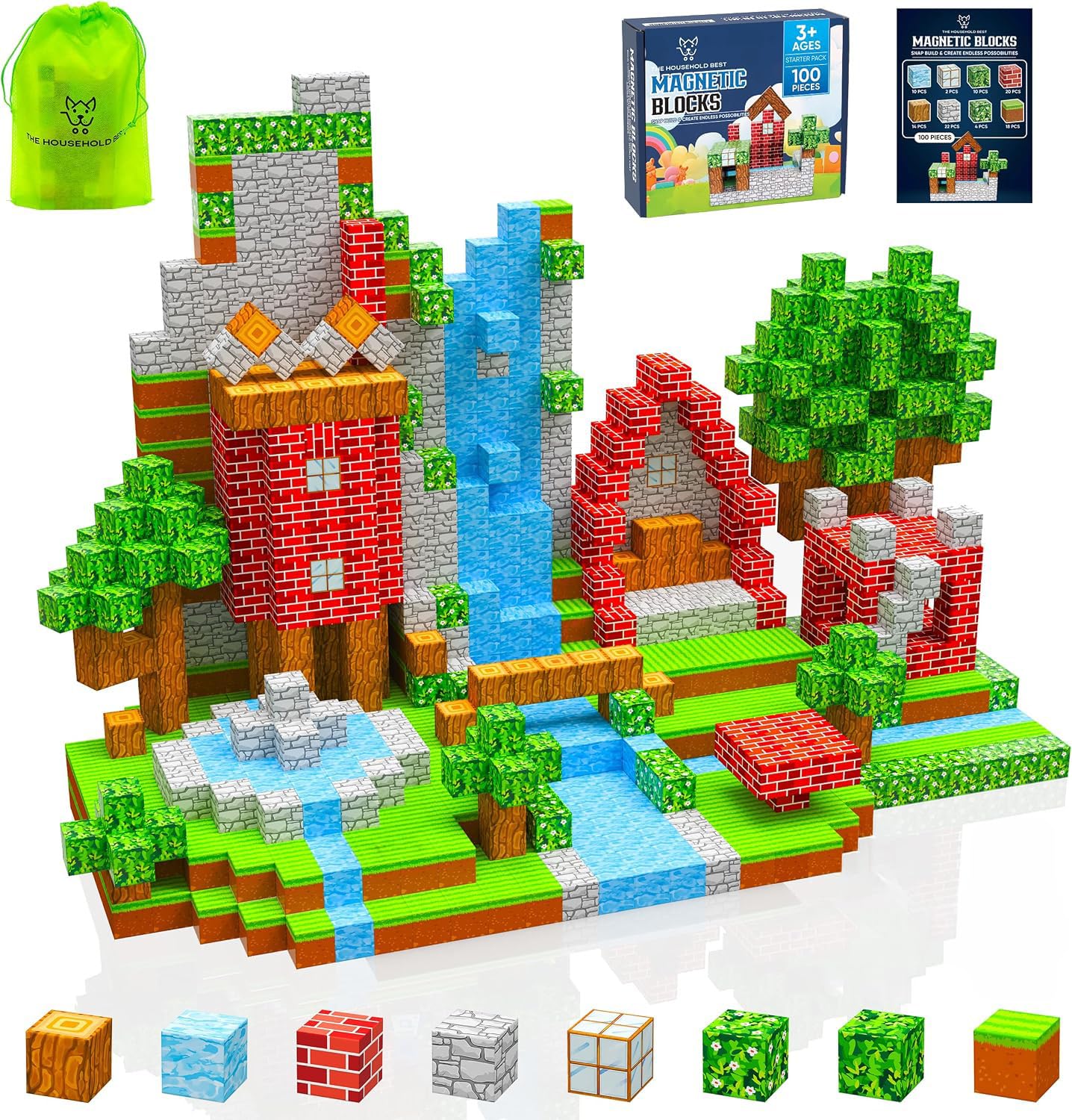 THB 100 PCS Magnetic Building Blocks for Kids - Magnetic Building Blocks for Kids Ages 4-8, STEM Educational Magnet Toys, Construction Set for Boys