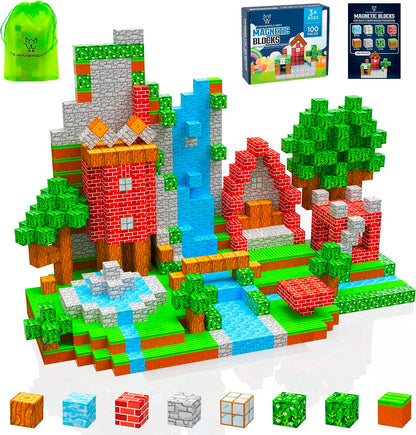 THB 100 PCS Magnetic Building Blocks for Kids - Magnetic Building Blocks for Kids Ages 4-8, STEM Educational Magnet Toys, Construction Set for Boys