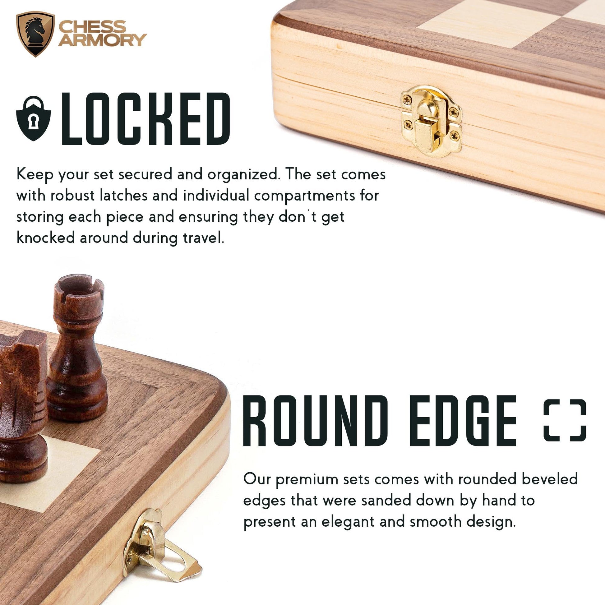 Chess Armory Wooden Chess Set 15 Inch - Classic Handcrafted Game Board for Adults with Extra Queen Pieces and Storage Box - Ideal for Home and Travel