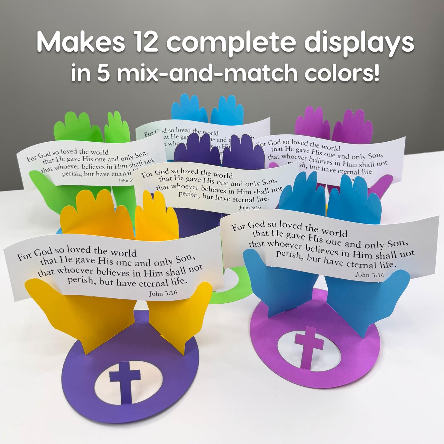 FreshCut Crafts John 3:16 Punch-Out 3-D Paper Kit, 12 Colorful Tabletop Displays Bible Craft for Kids Ages 5 & Up, Perfect for Sunday School, Church