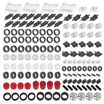 Wheels and Axles Sets Tires Building Kit with Windshield, Compatible with Lego Wheels and Axles, 186 Pcs Car Parts and Classic Pieces Accessories