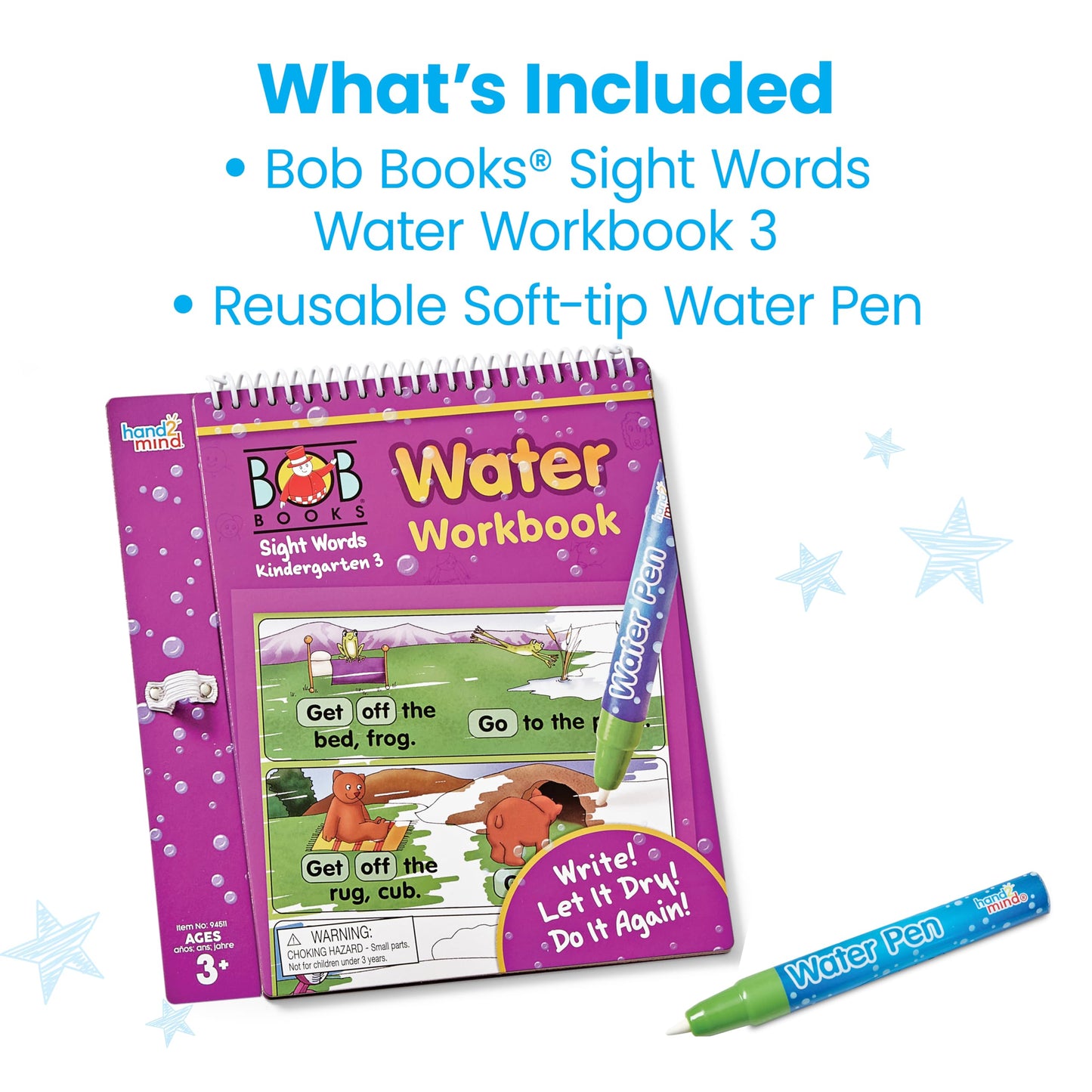 hand2mind Bob Books Water Workbook- Sight Words Kindergarten 3, Water Reveal Coloring Book for Toddlers, Mess Free Painting, Learn to Read, Quiet Time