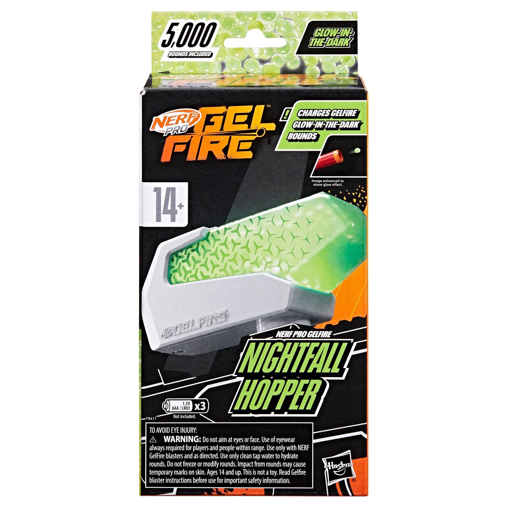 Nerf Pro Gelfire Nightfall Hopper & 5000 Glow in the Dark Dehydrated Rounds Pro Gelfire Blasters, Ages 14 & Up