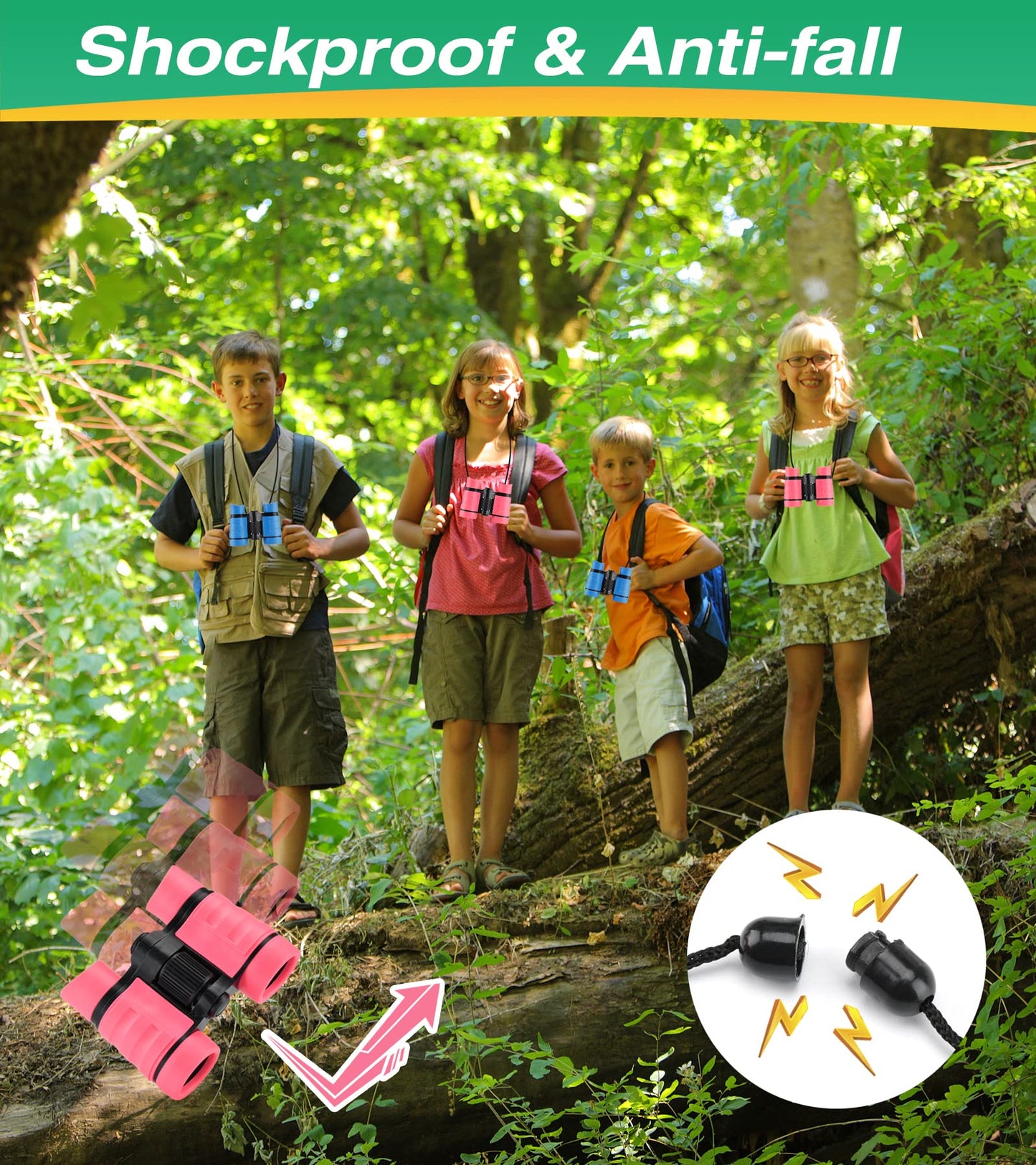 Binoculars for Kids, Toys for 3-12 Years Boys and Girls High-Resolution Optics Shockproof Mini Compact Toy Binoculars for Bird Watching, Hiking