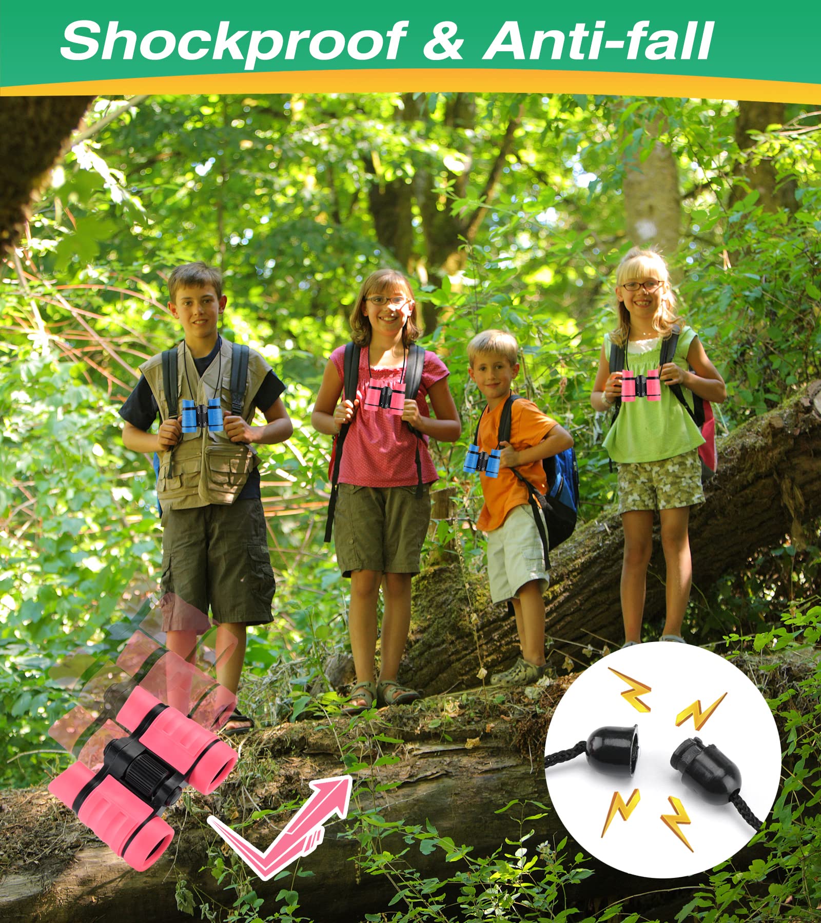 Binoculars for Kids, Toys for 3-12 Years Boys and Girls High-Resolution Optics Shockproof Mini Compact Toy Binoculars for Bird Watching, Hiking